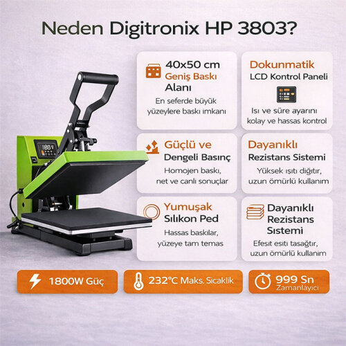 40x50cm Düz Transfer Baskı Presi HP3803 Yeşil - 5