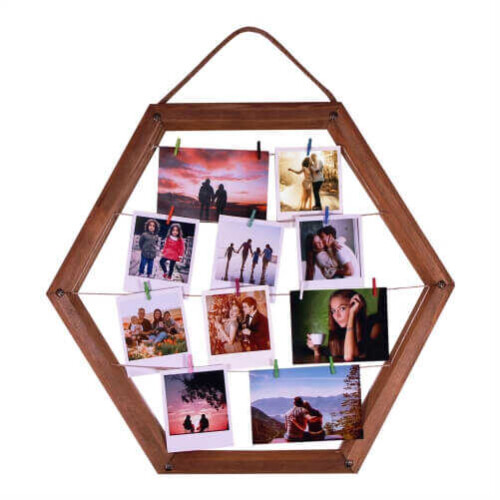 Ahşap Altıgen İpli Anı Fotoğraf Çerçeve 56x56 - 