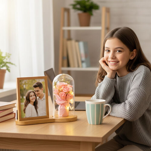 Ahşap Gül Buketi Ledli Fotoğraf Çerçevesi 13x18 - 1