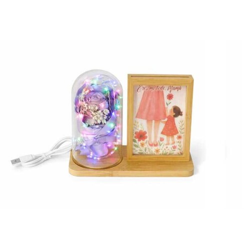 Ahşap Işıklı Gül Buketi Fotoğraf Çerçevesi 10x15 - 2