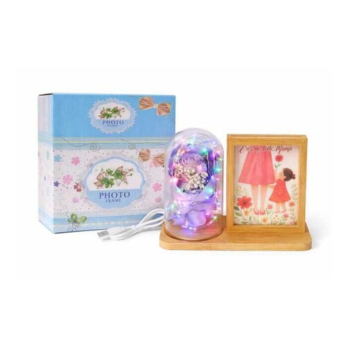 Ahşap Işıklı Gül Buketi Fotoğraf Çerçevesi 10x15 - 4