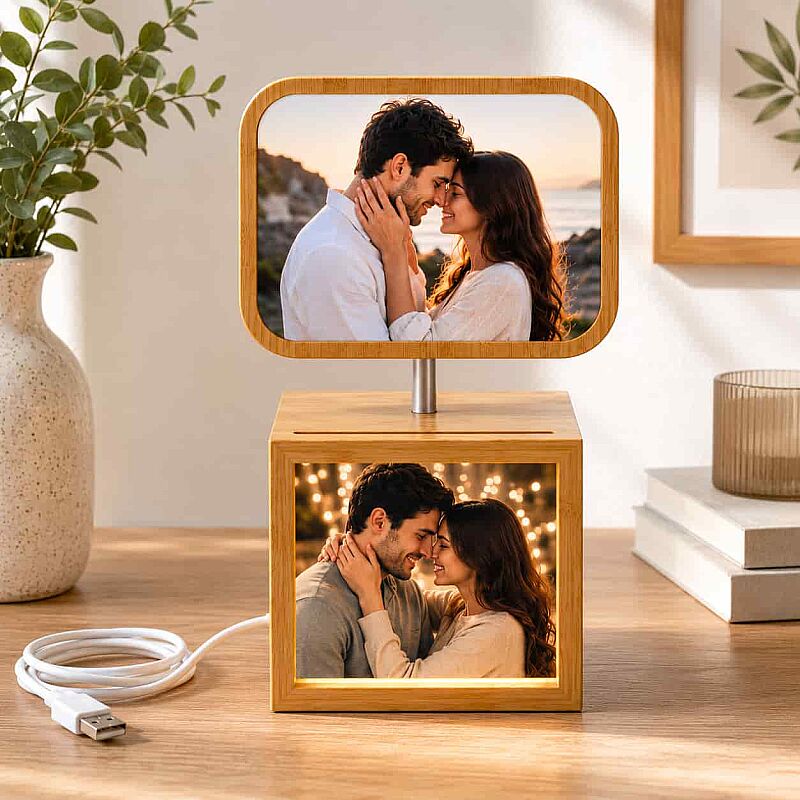 Ahşap Ledli Dönen Fotoğraf Çerçevesi 12x12 - 1