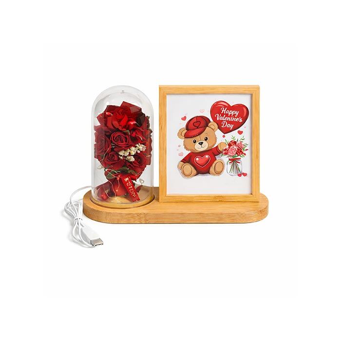 Ahşap Ledli Gül Buketi Fotoğraf Çerçevesi 13x18 - 3