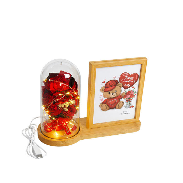 Ahşap Ledli Gül Buketi Fotoğraf Çerçevesi 13x18 - 4