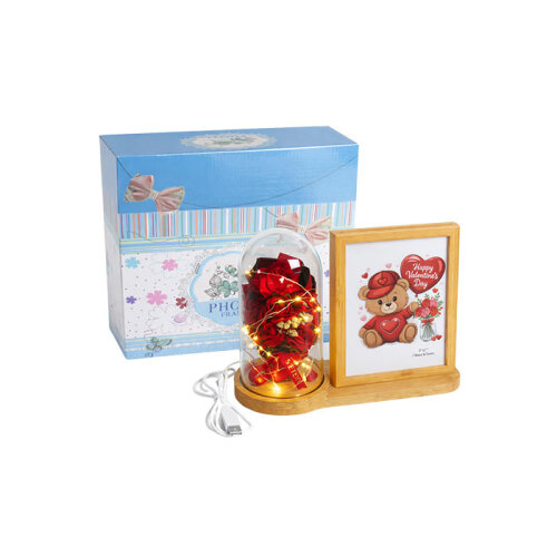 Ahşap Ledli Gül Buketi Fotoğraf Çerçevesi 13x18 - 7