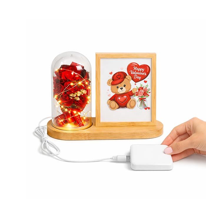 Ahşap Ledli Gül Buketi Fotoğraf Çerçevesi 13x18 - 5