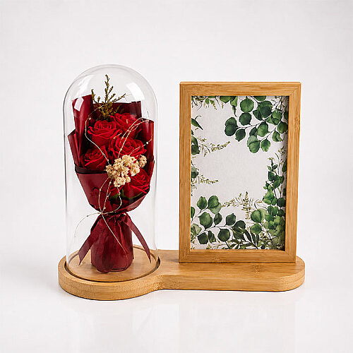 Ahşap Ledli Gül Buketi Fotoğraf Çerçevesi 13x18 - 3