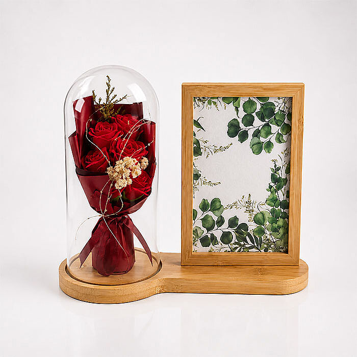 Ahşap Ledli Gül Buketi Fotoğraf Çerçevesi 13x18 - 3