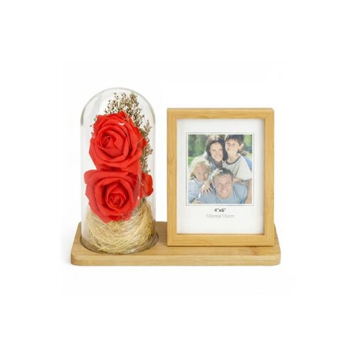 Ahşap Ledli Gül Fanus Fotoğraf Çerçevesi 10x14 - 2