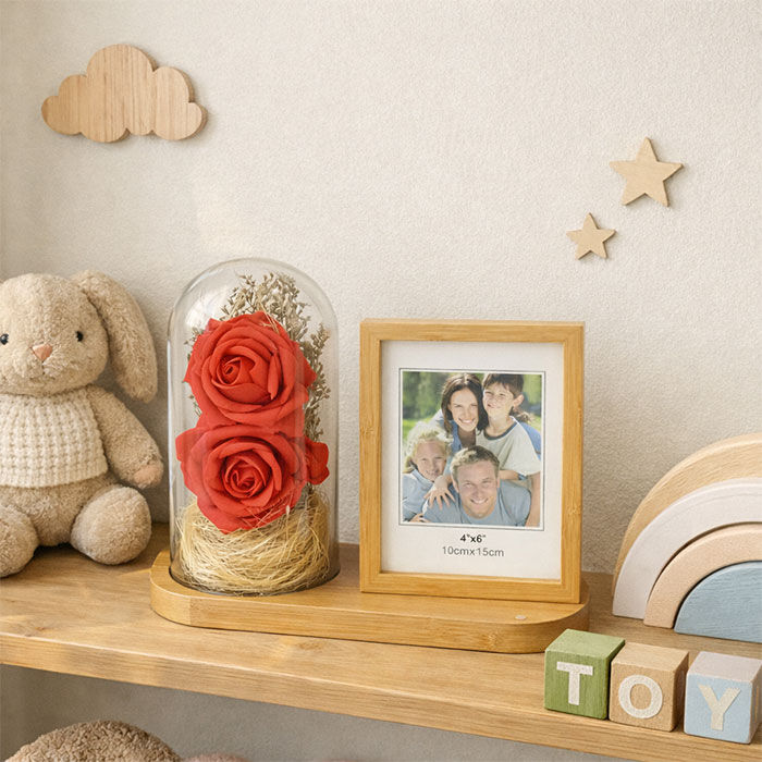 Ahşap Ledli Gül Fanus Fotoğraf Çerçevesi 10x14 - 1