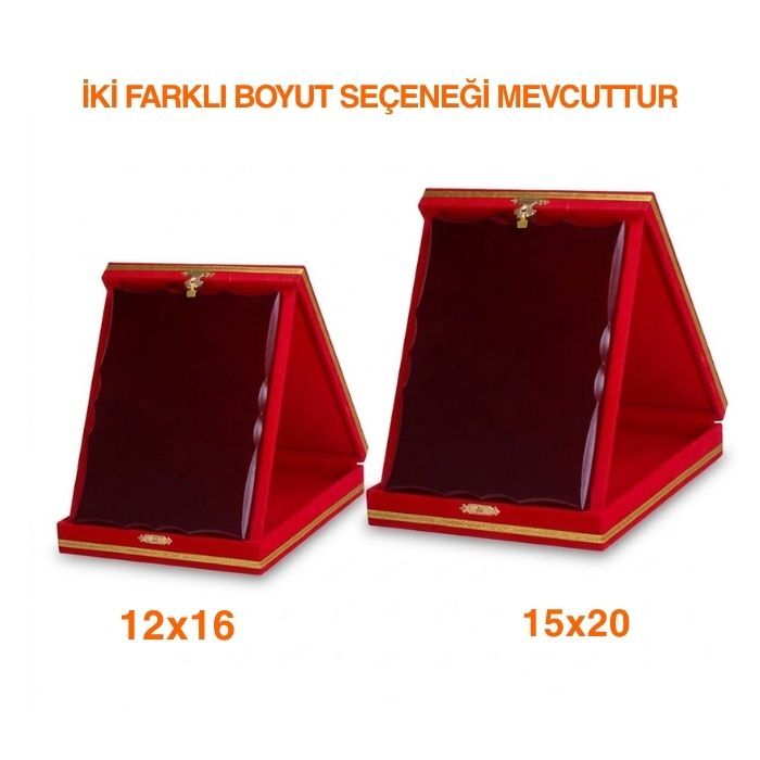 Ahşaplı Kadife Albüm Plaket Kutuları - Kırmızı - 3