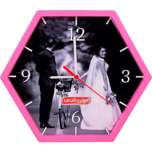 Altıgen Fotoğraflı Saat - 