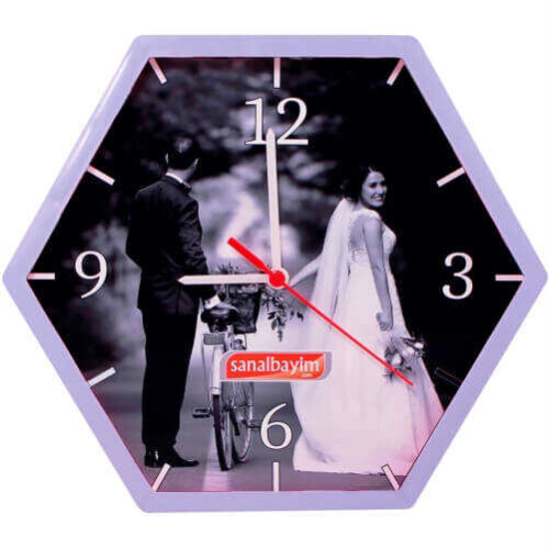Altıgen Fotoğraflı Saat - (1)
