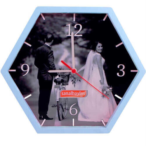 Altıgen Fotoğraflı Saat - 3