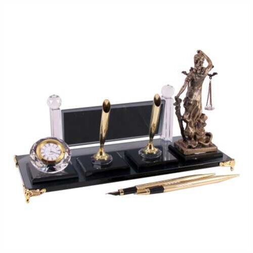 Altın Adalet Heykelli Kristal Masa İsimliği KC1605 - (1)