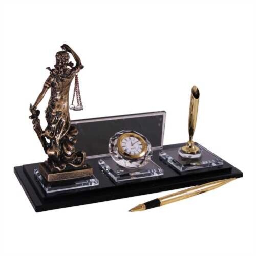Altın Adalet Heykelli Kristal Masa İsimliği KC1611 - (1)