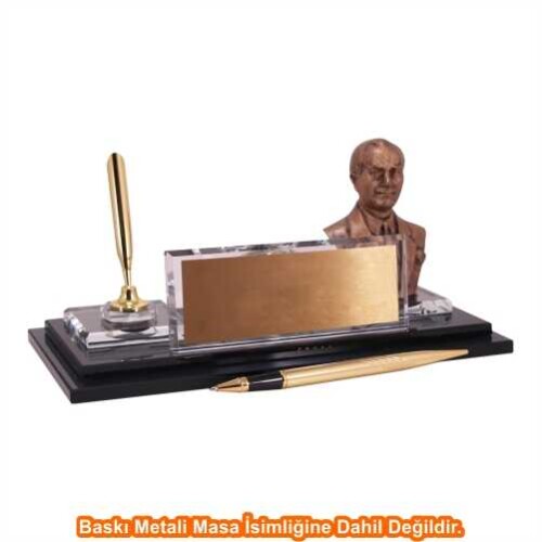 Altın Atatürklü Kristal Masa İsimliği KC1609 - 