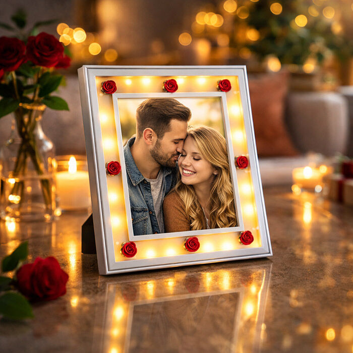 Dekoratif Işıklı Çiçekli Fotoğraf Çerçevesi 15x20 - 1