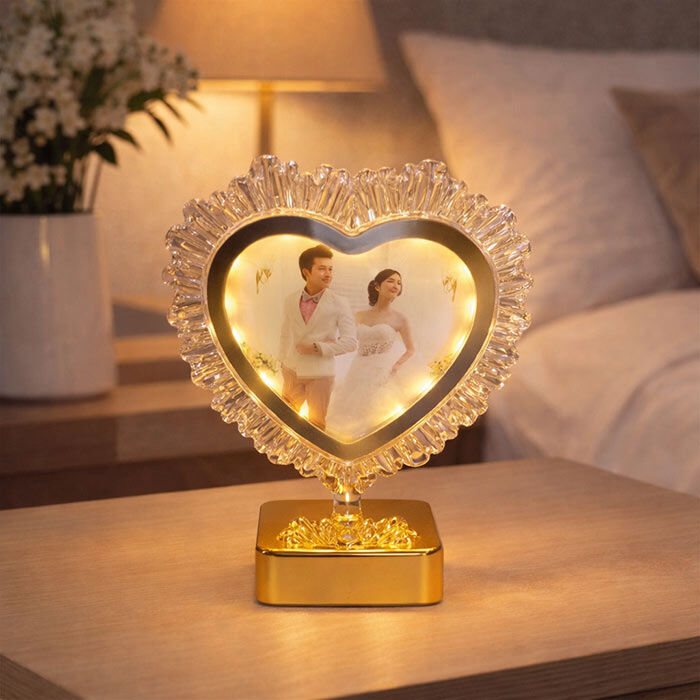 Dekoratif Işıklı Kalp Fotoğraf Çerçevesi Altın - 1