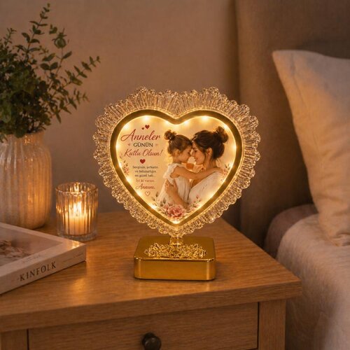 Dekoratif Işıklı Kalp Fotoğraf Çerçevesi Altın - 