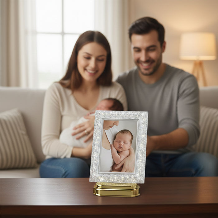 Dekoratif Işıklı Kristal Fotoğraf Çerçevesi Altın - 1