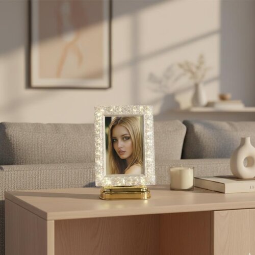 Dekoratif Işıklı Kristal Fotoğraf Çerçevesi Altın - (1)