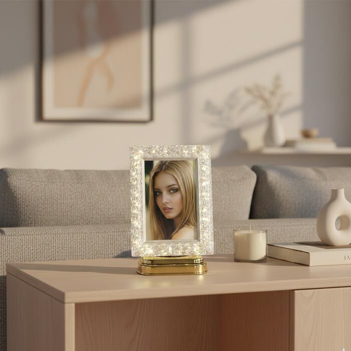 Dekoratif Işıklı Kristal Fotoğraf Çerçevesi Altın - 2