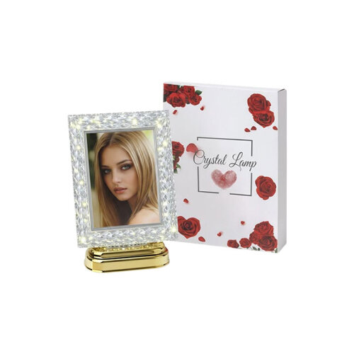 Dekoratif Işıklı Kristal Fotoğraf Çerçevesi Altın - 3