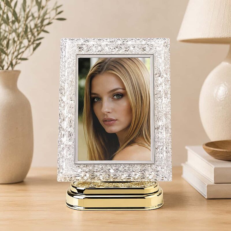 Dekoratif Işıklı Kristal Fotoğraf Çerçevesi Altın - 1