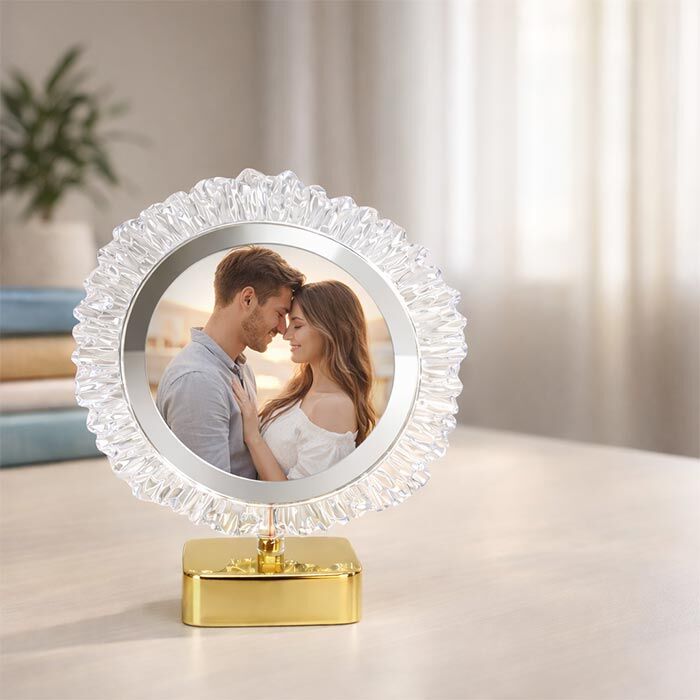 Dekoratif Işıklı Yuvarlak Fotoğraf Çerçeve Altın - 3