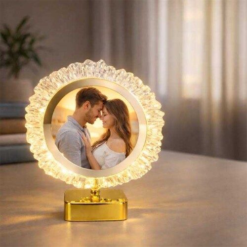 Dekoratif Işıklı Yuvarlak Fotoğraf Çerçeve Altın - 2