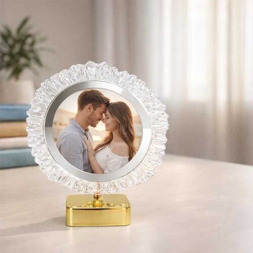 Dekoratif Işıklı Yuvarlak Fotoğraf Çerçeve Altın - 3