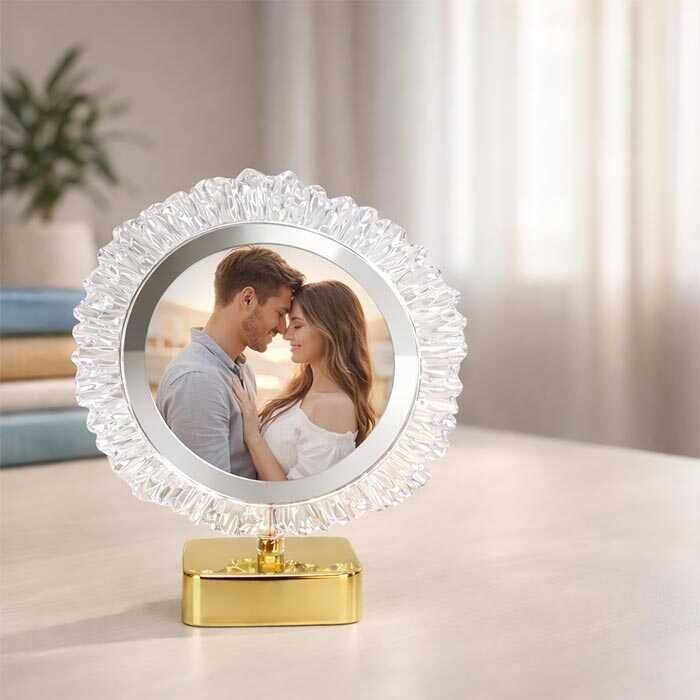 Dekoratif Işıklı Yuvarlak Fotoğraf Çerçeve Altın - 3