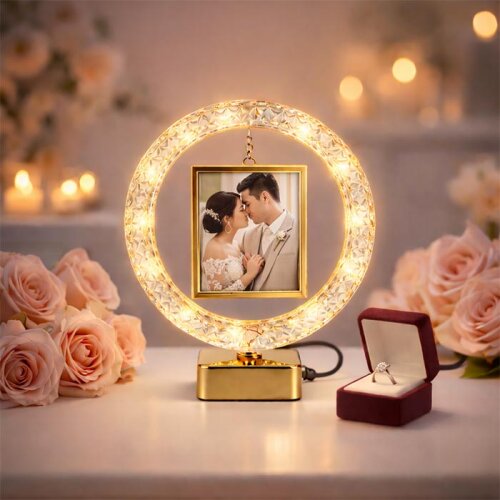 Dekoratif Işıklı Yuvarlak Kare Fotoğraf Çerçeve - sanalbayim