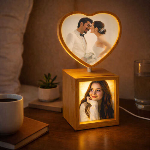 Dönen Ahşap Ledli Kalp Fotoğraf Çerçeve 10x15 - 1