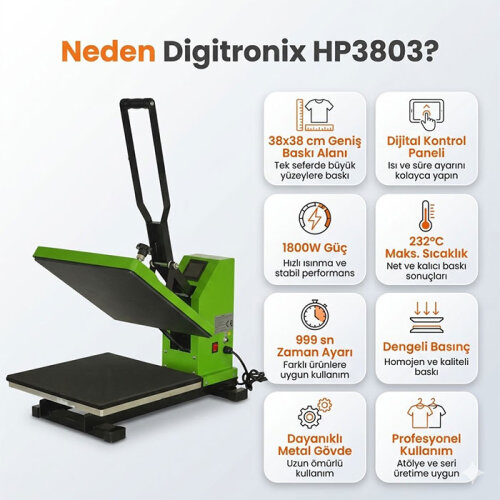 Düz Transfer Baskı Makinası HP3803 38x38cm Yeşil - Digitronix (1)
