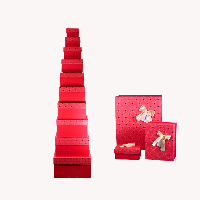 Fiyonklu ve Kalp Desenli Hediye Kutusu Seti 10 Ad - 1