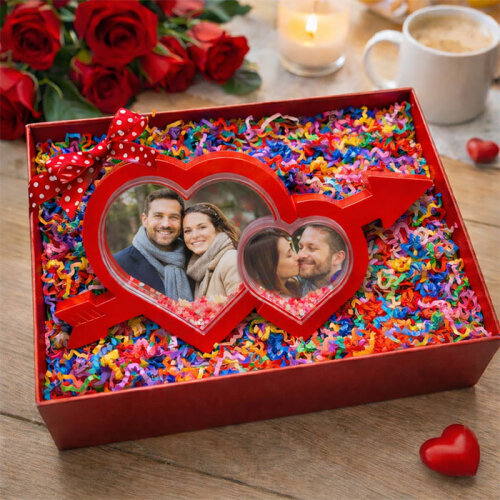 Fotoğraflı Kar Küresi Aşk Oklu İkili Kalp 7446-7 - (1)