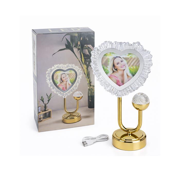 Gece Lambalı Kristal Kalp Fotoğraf Çerçevesi - 5