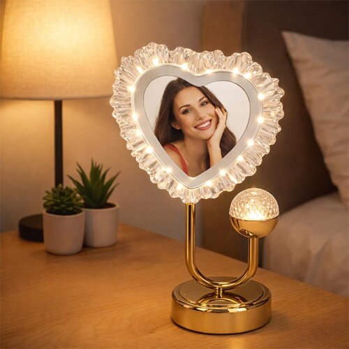 Gece Lambalı Kristal Kalp Fotoğraf Çerçevesi - 