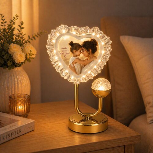 Gece Lambalı Kristal Kalp Fotoğraf Çerçevesi - 