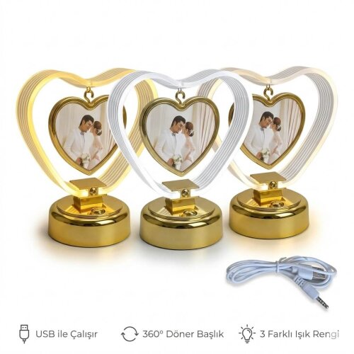 Gece Lambalı Kristal Kalp Fotoğraf Çerçevesi - 2