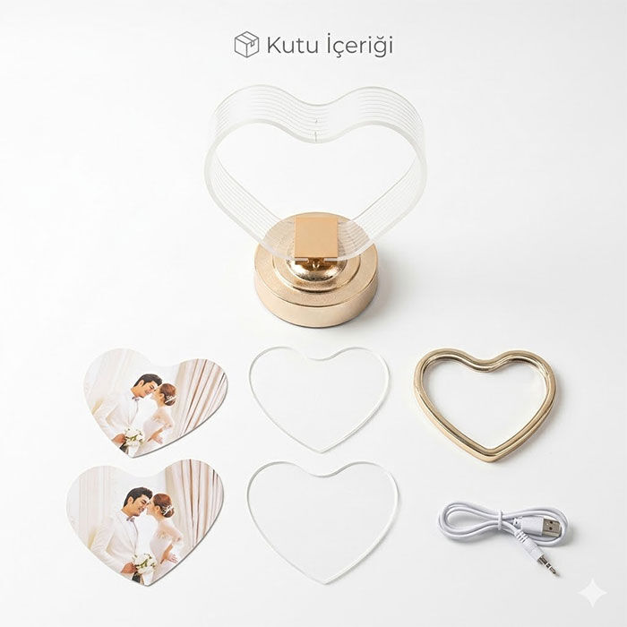 Gece Lambalı Kristal Kalp Fotoğraf Çerçevesi - 4