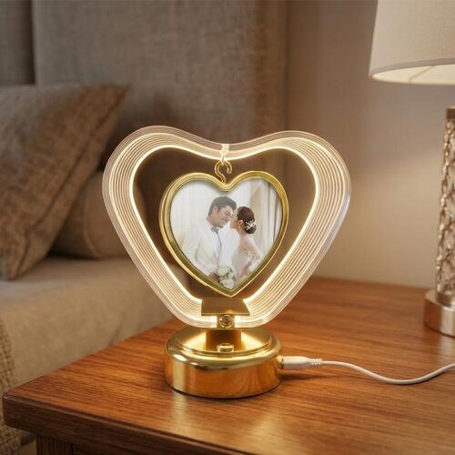 Gece Lambalı Kristal Kalp Fotoğraf Çerçevesi - 1