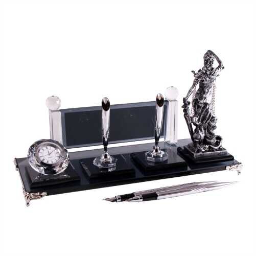 Gümüş Adalet Heykelli Kristal Masa İsimliği KC1606 - 3