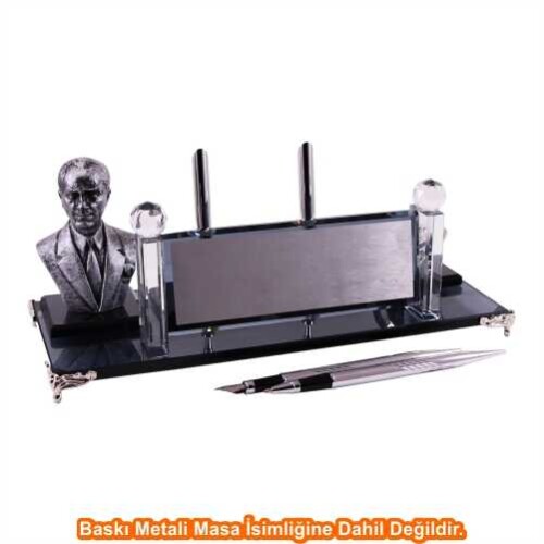Gümüş Atatürklü Kristal Masa İsimliği KC1604 - 