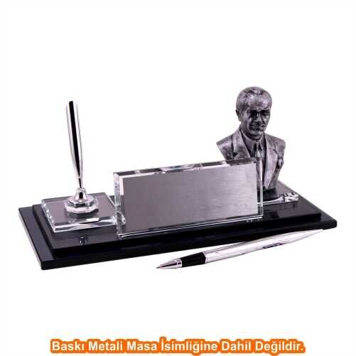 Gümüş Atatürklü Kristal Masa İsimliği KC1610 - 3