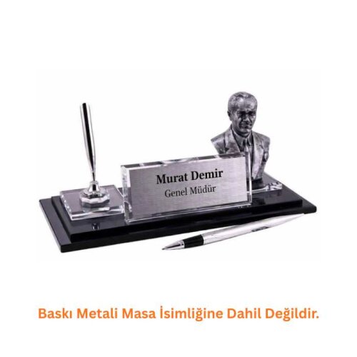 Gümüş Atatürklü Kristal Masa İsimliği KC1610 - 1