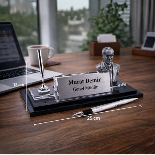 Gümüş Atatürklü Kristal Masa İsimliği KC1610 - 2