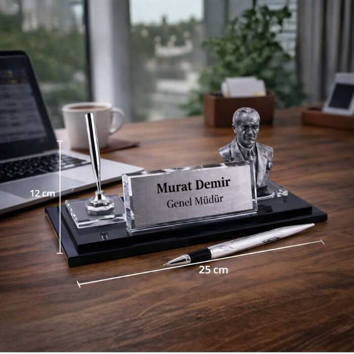 Gümüş Atatürklü Kristal Masa İsimliği KC1610 - 2